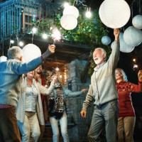 new year's party. - garden decoration stock pictures, royalty-free photos & images