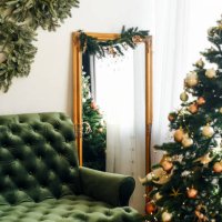 new year's room decor in d light coloured. new year. christmas. christmas decor. christmas tree. christmas background. christmas home interior decor. holiday. - home decoration stockfoto's en -beelden
