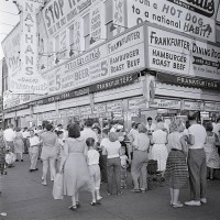 New York, NY: Exterior view of Nathan's Hot Dog Emporium at Coney Island. BPA 2