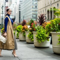 nicely dressed businesswoman seen exiting the building in manhattan after work - fashion stock pictures, royalty-free photos & images