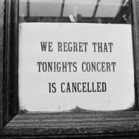 Notice outside the Royal Albert Hall in London, announcing that 'We Regret that Tonight's Concert is Cancelled', UK, 15th February 1971. The planned...
