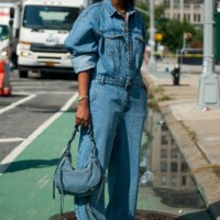 Nuni is seen wearing an outfit by The Frankie Shop & Balenciaga during New York Fashion Week at Spring Studios on September 12, 2022 in New York City.