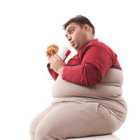 obese man eating junk food - junk food fotografías e imágenes de stock