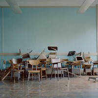 old, broken chairs in an abandoned school - home decoration stock pictures, royalty-free photos & images