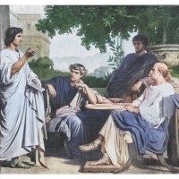 old engraved illustration of virgil, horace and varius at the house of maecenas - fashion stock pictures, royalty-free photos & images