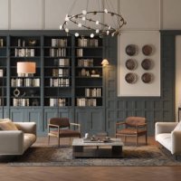 old style living room interior with a bookshelf in 3d - home decoration stock pictures, royalty-free photos & images