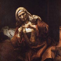 Old Woman Cutting Her Nails by School of Rembrandt, circa 1655.
