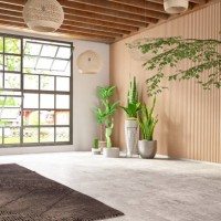 ongemeubileerde gezellige slaapkamer met houten muur en raam - home decoration stockfoto's en -beelden
