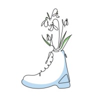 сontinuous line drawing of snowdrops in a boot. spring concert - garden decoration stock illustrations