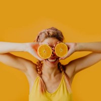 oranges in her eyes - food stock pictures, royalty-free photos & images