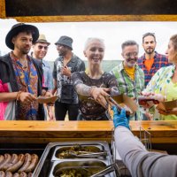 ordering at a food truck - concert stock pictures, royalty-free photos & images