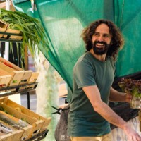 organic market vendor enjoying his job - food stock pictures, royalty-free photos & images
