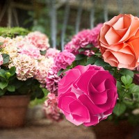 origami kusudama garden. roses spheres - garden decoration stock pictures, royalty-free photos & images
