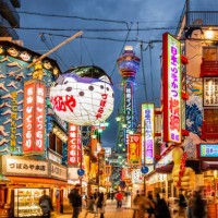 osaka shinsekai at night tsutenkaku tower - food stock pictures, royalty-free photos & images