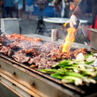 outdoor bbq grill w/flame - food stock pictures, royalty-free photos & images