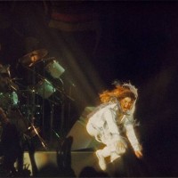 Ozzy Osbourne of Black Sabbath does his trademark 'leap' while performing on stage on the 'Never Say Die' tour, at Hammersmith Odeon on June 10th,...