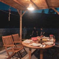 père et fils préparant un barbecue sur le pont d’une maison dans la nature - garden decoration photos et images de collection