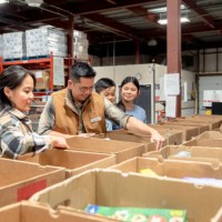 packing at a local food bank - food stock pictures, royalty-free photos & images