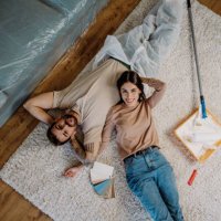 painting walls together - home decoration stock pictures, royalty-free photos & images