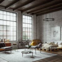 panoramic view of an apartment loft in a new york industrial style - home decoration stock pictures, royalty-free photos & images