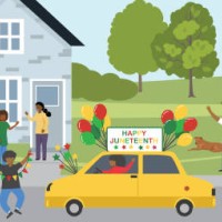 parade with people celebrating juneteenth - garden decoration stock illustrations