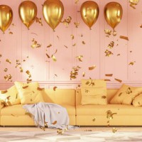 party concept balloons in living room - home decoration stock pictures, royalty-free photos & images