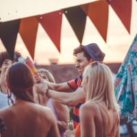 party with confetti - garden decoration stock pictures, royalty-free photos & images