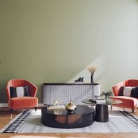pastel colored modern mid century living room interior - home decoration stock pictures, royalty-free photos & images