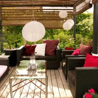 patio with a pergola and modern outdoor furniture - home decoration stock pictures, royalty-free photos & images