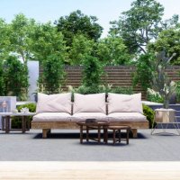 patio with sofa, coffee table, cactus plant and garden view background. - garden decoration stock pictures, royalty-free photos & images