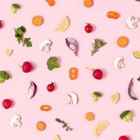 pattern of healthy organic food with vegetables on summer pink background - food stock pictures, royalty-free photos & images