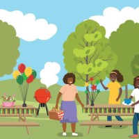 people having a family reunion to celebrate juneteenth in the park - garden decoration stock illustrations