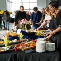people socialize at conference meeting/luncheon - food stock pictures, royalty-free photos & images