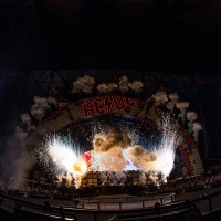 Perform on stage during their 'Rock or Bust' World Tour at Ford Field on September 8, 2015 in Detroit, Michigan.