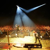 Photo of Adrian SMITH and Janick GERS and Steve HARRIS and Dave MURRAY and IRON MAIDEN and Bruce DICKINSON, L-R: Dave Murray, Steve Harris, Bruce...