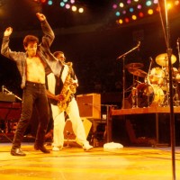 Photo of Bruce SPRINGSTEEN and Danny FEDERICI and Clarence CLEMONS, L-R Danny Federici, Bruce Springsteen and Clarence Clemons performing on stage at...