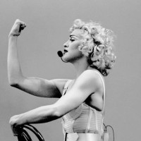 Photo of MADONNA, Madonna performing on stage at the Feyenoord stadium - Blond Ambition tour on 24th July 1990.