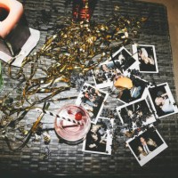 photographs with confetti and drinking glass on table - home decoration stock pictures, royalty-free photos & images