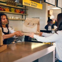 picking up take out food in a cafe - junk food stock pictures, royalty-free photos & images