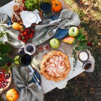 picnic in nature in the autumn season. festive table setting. delicious and fresh food. rest at nature. autumn holiday. boho style. lifestyle. - food stock pictures, royalty-free photos & images