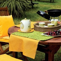 picnic table and barbecue on garden - garden decoration stock pictures, royalty-free photos & images