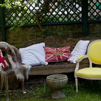 pillows on sofa and chairs in backyard - garden decoration stock pictures, royalty-free photos & images