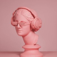 pink colored modern greek goddess with headphones - fashion stock pictures, royalty-free photos & images