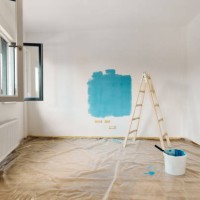 ¡pintando paredes en azul! - home decoration fotografías e imágenes de stock
