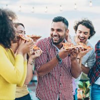 pizza is more delicious with friends - junk food stock pictures, royalty-free photos & images