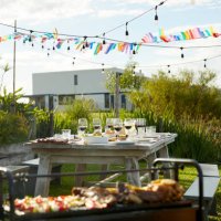 place setting on table during asado party - garden decoration stock pictures, royalty-free photos & images