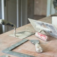 plasterer's tools - home decoration stock pictures, royalty-free photos & images