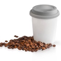 plastic coffee cup and coffee beans - junk food stock pictures, royalty-free photos & images