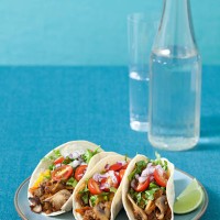 plate of 3 vegetarian barbeque tacos - food stock pictures, royalty-free photos & images