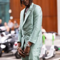 Player Jarred Vanderbilt is seen outside JW Anderson show during the Milan Fashion Week - Menswear Spring/Summer 2024 on June 18, 2023 in Milan,...
